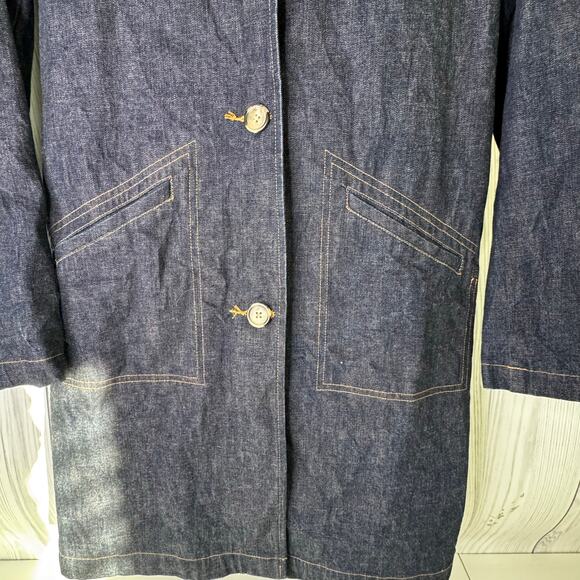Vintage Old Navy 2001 Denim Trench Coat Womens Large  Blue Duster Y2K RARE - Picture 4 of 10